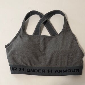 Under Armour Women's Dark Gray Crossback Sports Bra with Logo Band